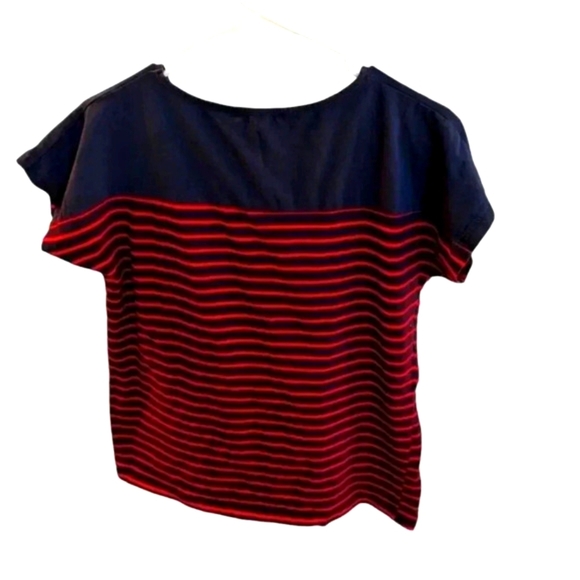 SMALLSHOW Women's Tops Short Sleeve Striped Patchwork O-Neck Casual T Shirt SZ L - Picture 2 of 4